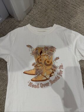 Miss Me White Tee with Tan Floral Cowboy Boots Graphic